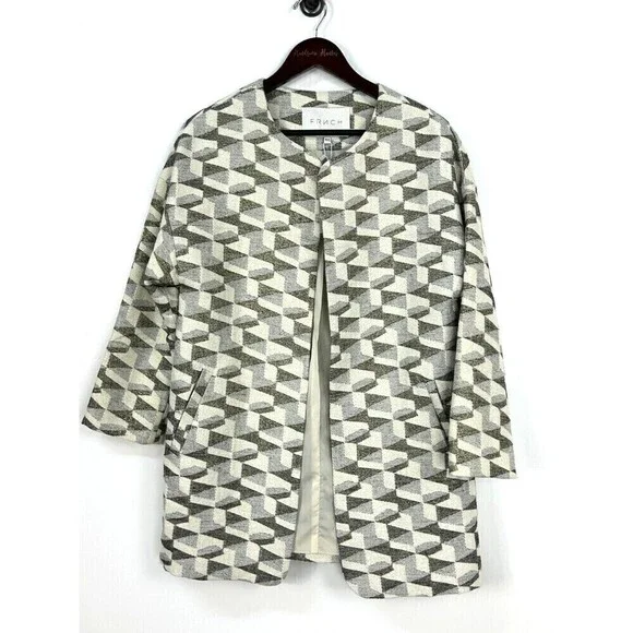 FRNCH Womens Open Jacket Metallic Ivory Silver Gold Medium Large Anthropologie - Picture 3 of 12